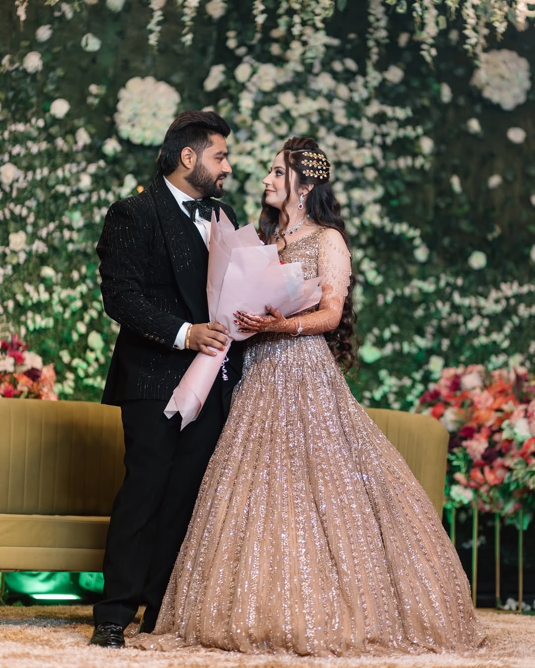 Vibrant couple photography during sangeet celebration