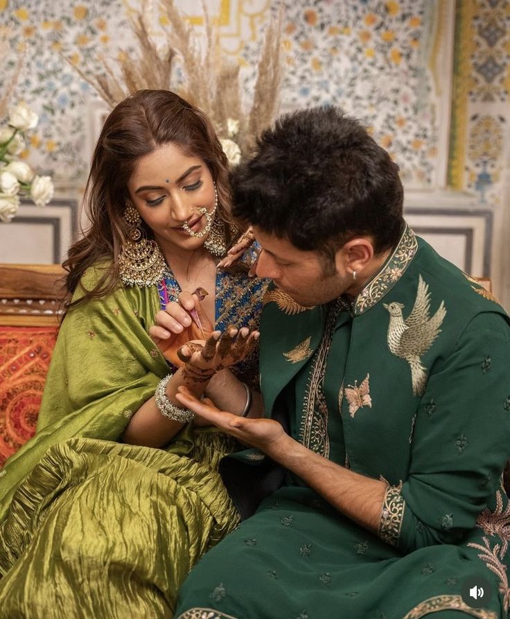 Elegant bridal mehendi portrait with traditional attire